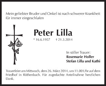 Traueranzeige von Peter Lilla von Pegnitz-Zeitung